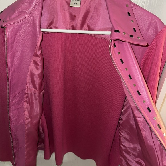 Nygard Collection Vibrant‎ Pink Leather Jacket Sweater Knit Size L 12-14 Vintage - Picture 5 of 6